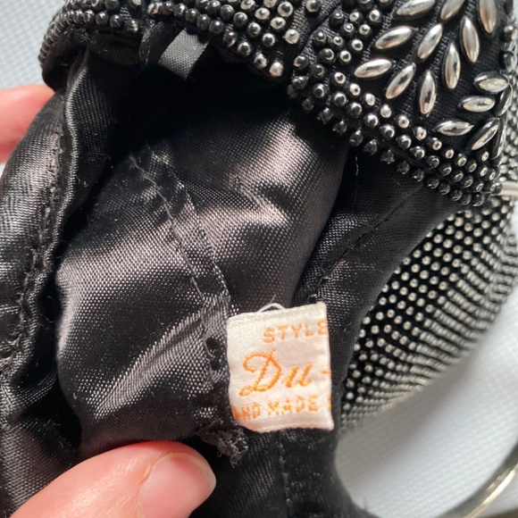 Vintage Beaded Evening Hoop Handle Mini Bag Black Unique 90s Hangbag Clutch - Picture 4 of 5